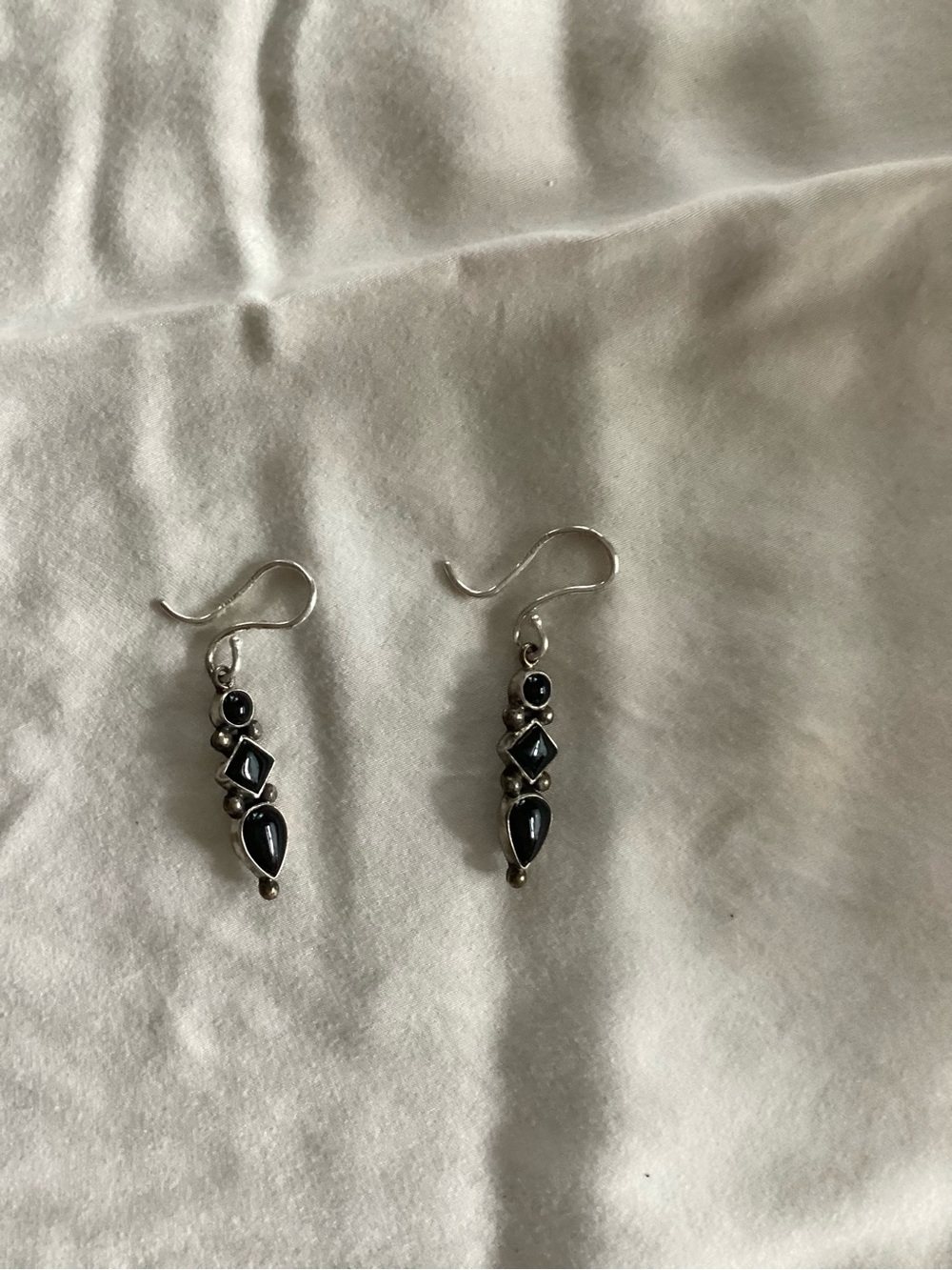 Sterling Silver Black Stone Drop Earrings